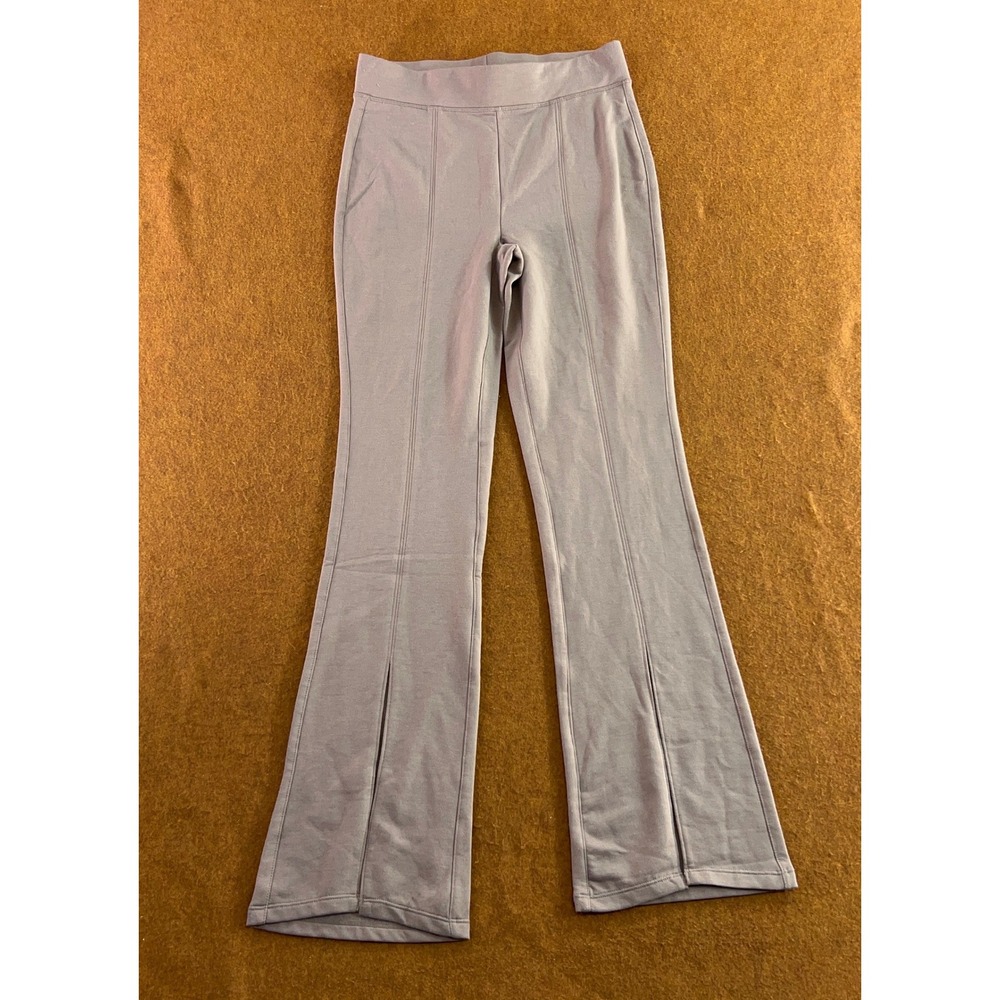 Yogalicious Women Large Lavender Grey Pintuck Split Hem Flare Yoga Pants New